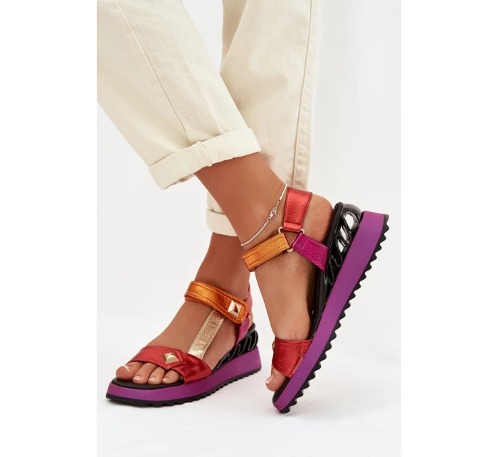 Kožené dámské sandály na platformě model 22028030 Multikolor - D&A Kožené dámské sandály na platformě model 22028030 Multikolor - D&A