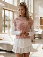 Dámský svetr 2 v 1 s bílou košilí CELESTIA růžová FashionStreet MY2217
