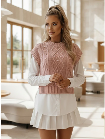 Dámský svetr 2 v 1 s bílou košilí CELESTIA růžová FashionStreet MY2217