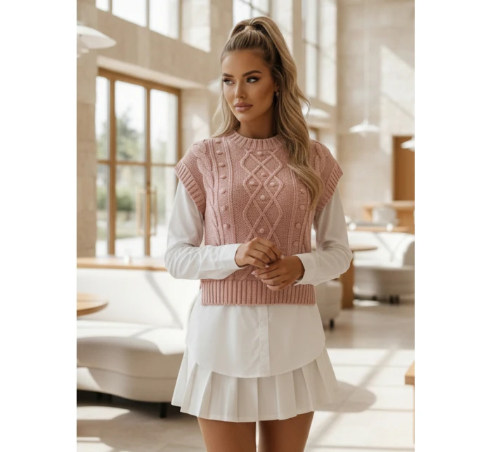 Dámský svetr 2 v 1 s bílou košilí CELESTIA růžová FashionStreet MY2217