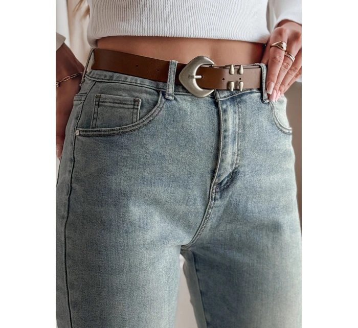 Dámské džínové kalhoty slim fit s páskem SLIMVISA modré FashionStreet UY2460