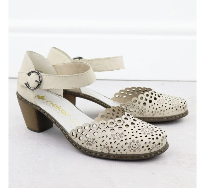 Skórzane damskie na beżowe model 22033933 - Rieker