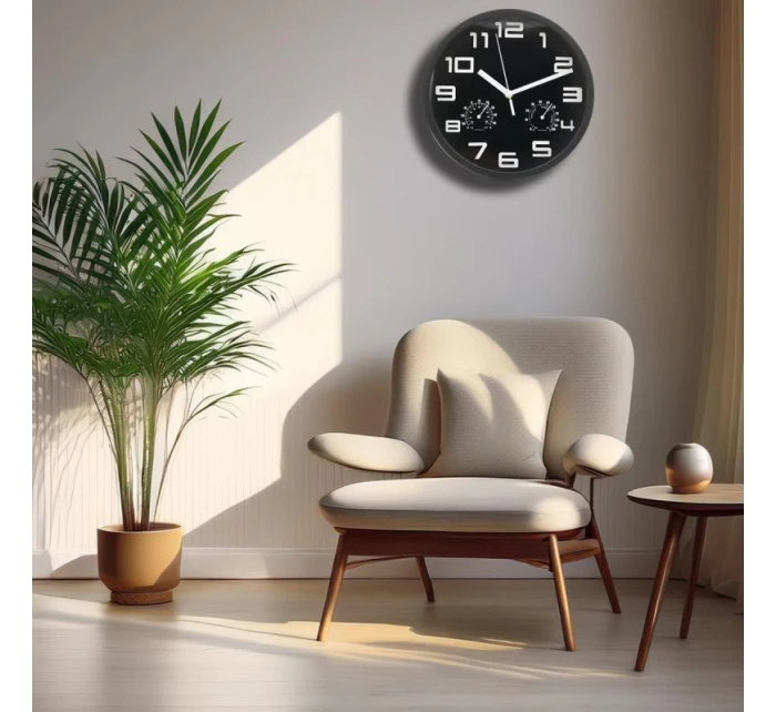 NÁSTĚNNÉ HODINY 25CM S TEPLOMĚREM ČERNÉ