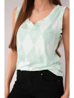 Dámská viskózová blůza s a volánkem u výstřihu mentolová model 21954930 - K-Fashion