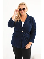Dámské sako Plus Size manšestrové s klopami a kapsami modrá