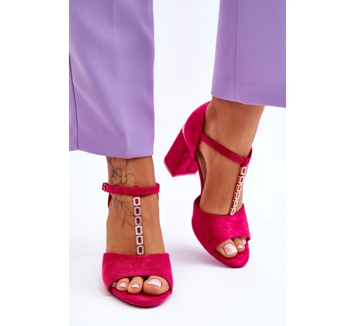 Semišové sandály na vysokém podpatku s kubickými zirkony model 21612495 - VINCEZA