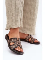 Kožené Ploché Pantofle S Panteřím Vzorem Zazoo 40383 Černé