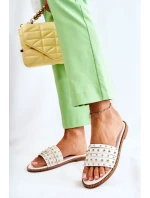 Dámské kožené pantofle s zdobením bílým Brien Dámské kožené pantofle s zdobením bílým Brien