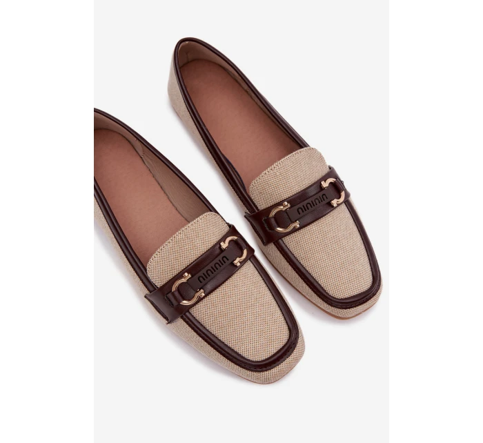 Dámské mokasíny / loafersy s ozdobným detailem – hnědo-béžové Evelora