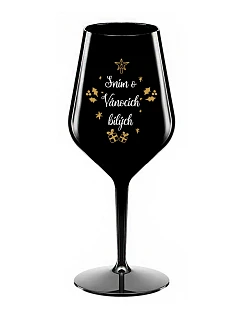 SNÍM O VÁNOCÍCH BÍLÝCH - černá nerozbitná sklenice na víno 470 ml