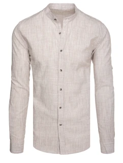 Pánská košile s dlouhým rukávem a límečkem hnědá Dstreet model 21989457 - FashionStreet