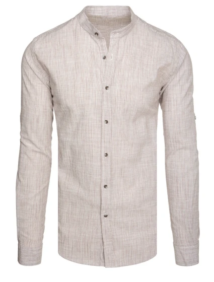 Pánská košile s dlouhým rukávem a límečkem hnědá Dstreet model 21989457 - FashionStreet