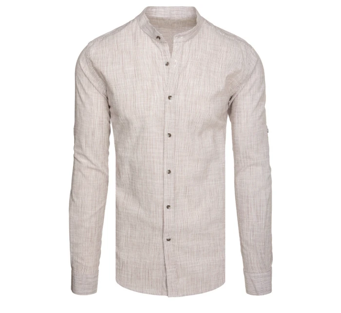 Pánská košile s dlouhým rukávem a límečkem hnědá Dstreet model 21989457 - FashionStreet