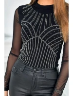 Pletená kombinézová halenka s tylovými rukávy černá Pletená kombinézová halenka s tylovými rukávy černá