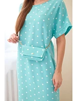 Dámské šaty s puntíky, s krátkým rukávem a kabelkou mentolová