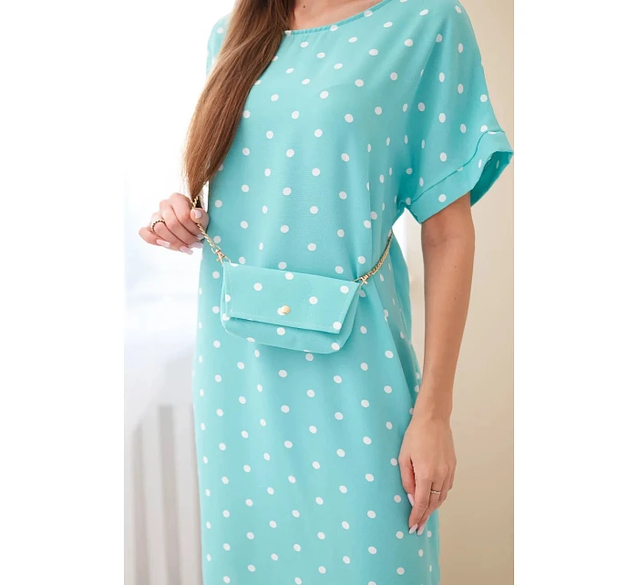 Dámské šaty s puntíky, s krátkým rukávem a kabelkou mentolová