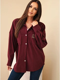 Dámská košile z  oversize s kapsami a dlouhým rukávem bordó červená model 22347742 - K-Fashion