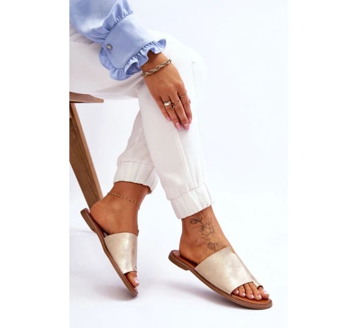 Dámské kožené žabky Světle zlatá model 21613209 - EVENTO Dámské kožené žabky Světle zlatá model 21613209 - EVENTO