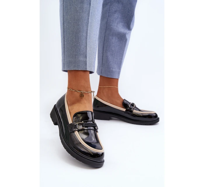 Dámské lakované polobotky mokasíny S.Barski HY336A černé