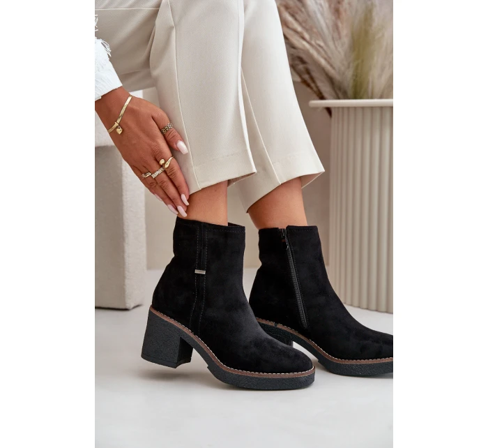 Dámské Botky Na Podpatku Zateplené Eko Semišové Černé model 21669122 - Boto Dámské Botky Na Podpatku Zateplené Eko Semišové Černé model 21669122 - Boto