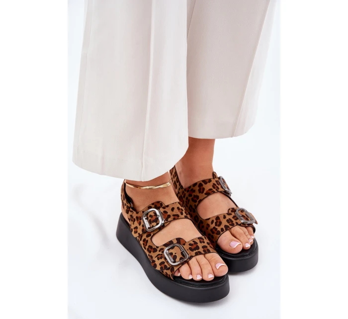 Dámské Sandály Na Platformě A S Přezkami Leopardí Hnědé model 21688823 - Boto