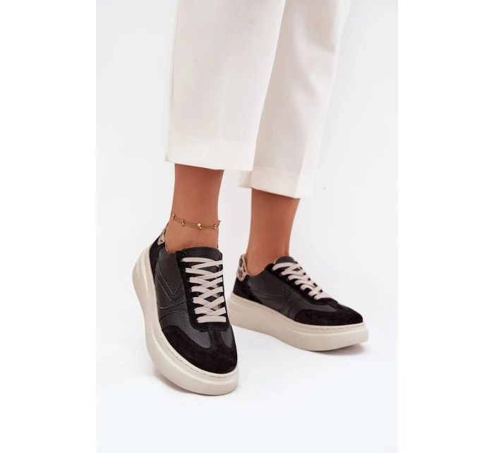 Kožené dámské tenisky na platformě Panterka Zazoo N1263 Černé
