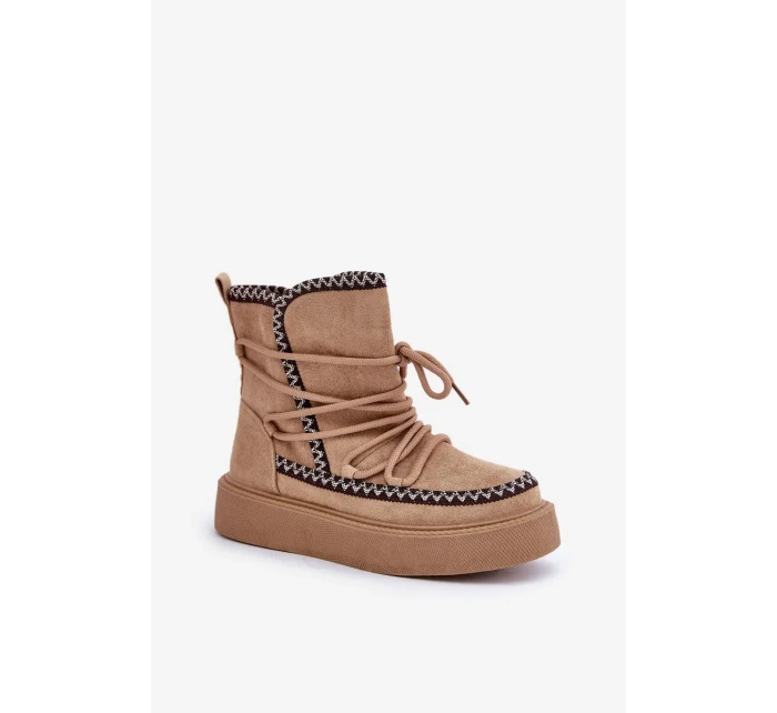 Dámské sněhule s výšivkou na platformě hnědé Naleris