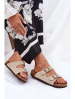 Dámské semišové pantofle s přezkami Big Star – béžové Dámské semišové pantofle s přezkami Big Star – béžové