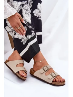 Dámské semišové pantofle s přezkami Big Star – béžové