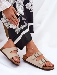 Dámské semišové pantofle s přezkami Big Star – béžové