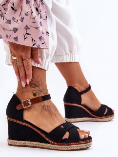 Dámské sandály na klínku QQ-509 Černá s hnědou - Woman Key