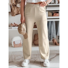 Dámské široké žebrované kalhoty LUXEEN moka FashionStreet UY2520 Dámské široké žebrované kalhoty LUXEEN moka FashionStreet UY2520