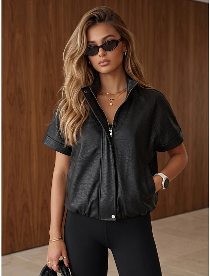 Kurtka damska skórzana z krótkim rękawem czarna FashionStreet TY6063 Kurtka damska skórzana z krótkim rękawem czarna FashionStreet TY6063
