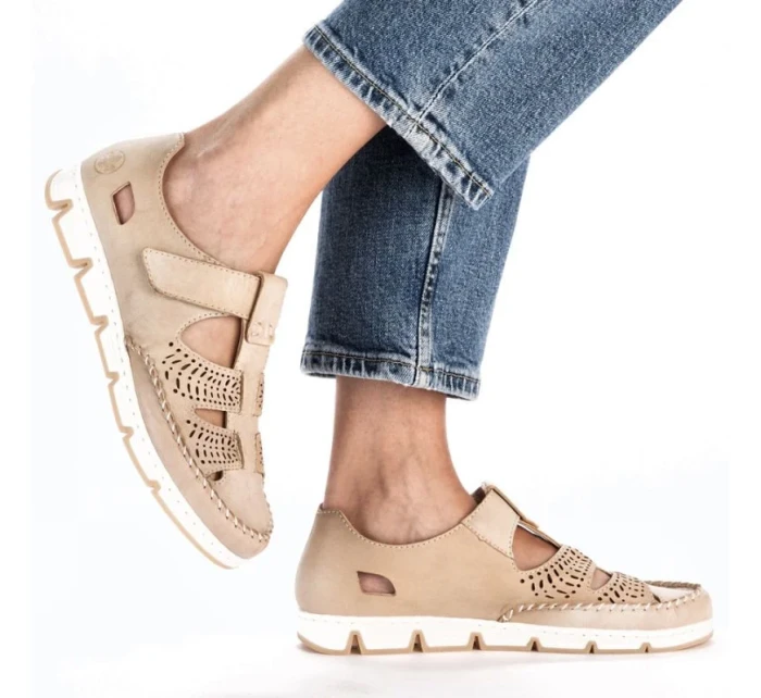 Rieker W RKR651 béžové kožené polobotky s háčkem a smyčkou