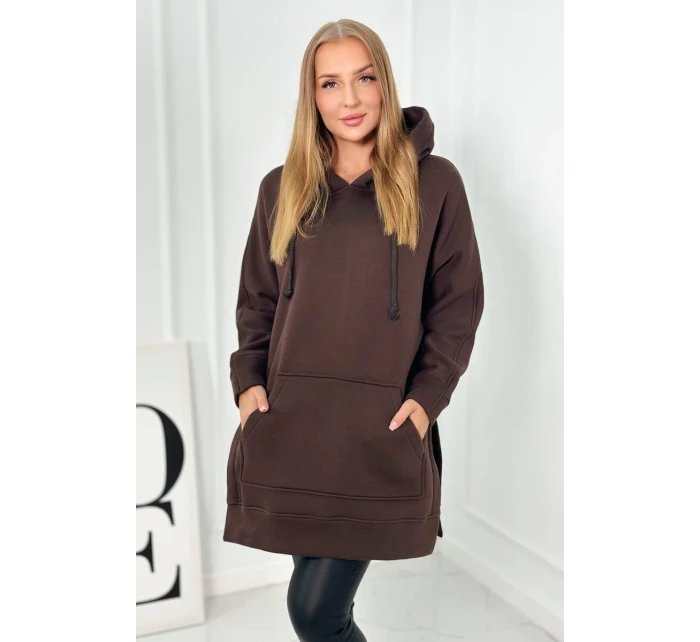 Zateplená mikina s bočními rozparky hnědý