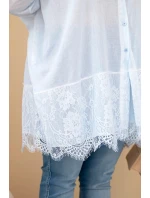 Dámská košile Plus Size bavlněná s krajkovým lemem modrá Dámská košile Plus Size bavlněná s krajkovým lemem modrá