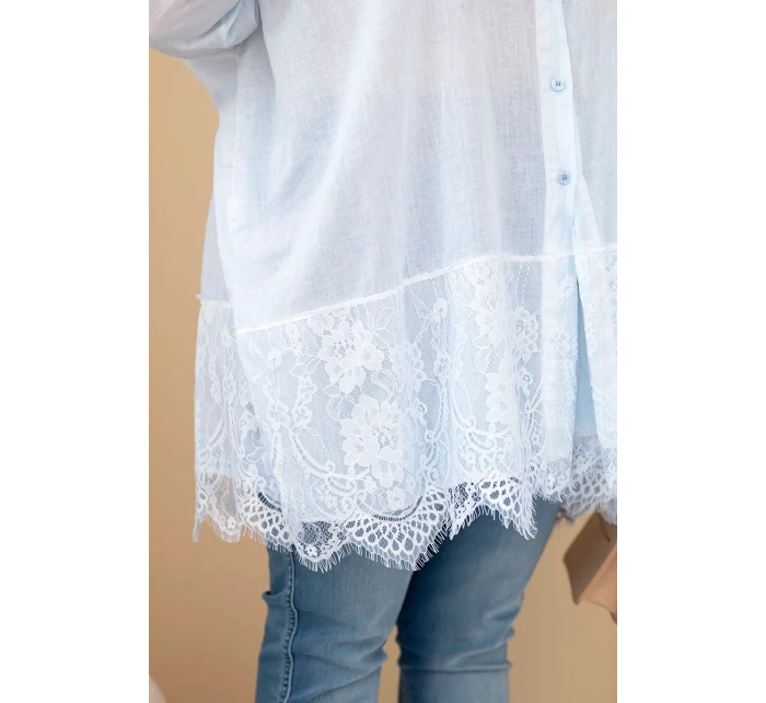 Dámská košile Plus Size bavlněná s krajkovým lemem modrá Dámská košile Plus Size bavlněná s krajkovým lemem modrá