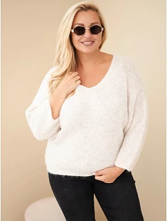 Dámský svetr Plus Size s výstřihem do V a širokým rukávem béžový