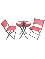 SADA BALKONOVÉHO NÁBYTKU KULATÝ STŮL A 2 SKLÁDACÍ ŽIDLE ČERVENÁ