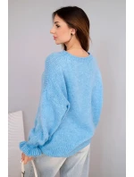 Dámský svetr s přídavkem mohéru a vlny volného střihu modrý