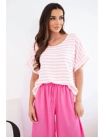 Dámský viskózový komplet s model 22040144 halenkou a širokými kalhotami s gumou růžový - K-Fashion