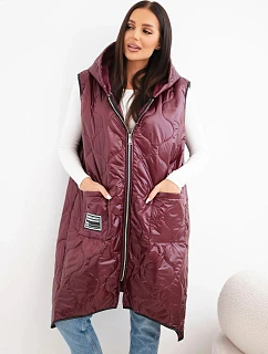 Dámská prošívaná vesta Plus Size s kapucí model 22322722 na zip tyrkysová - K-Fashion
