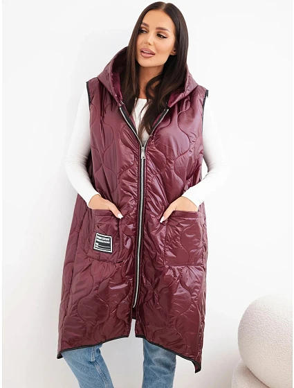 Dámská prošívaná vesta Plus Size s kapucí zapínaná na zip tyrkysová