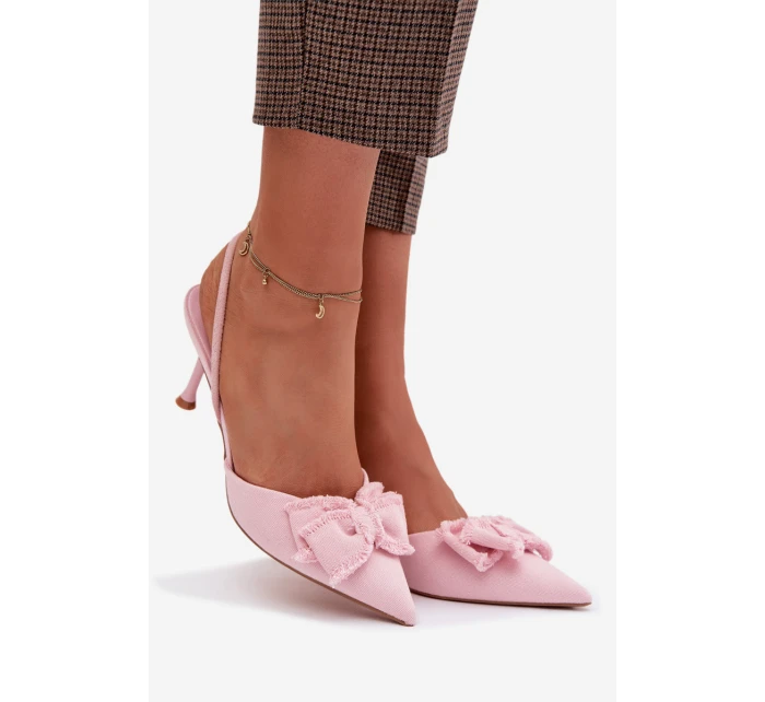 Dámské sandály na podpatku s mašlí Růžové Hestia