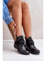 Lakované Dámské Kotníkové Boty S Ozdobou Zateplené S.Barski Černé Lakované Dámské Kotníkové Boty S Ozdobou Zateplené S.Barski Černé