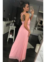 Dámské plesové dlouhé šaty PINK BOOM růžové - Růžová / L - PINK BOOM