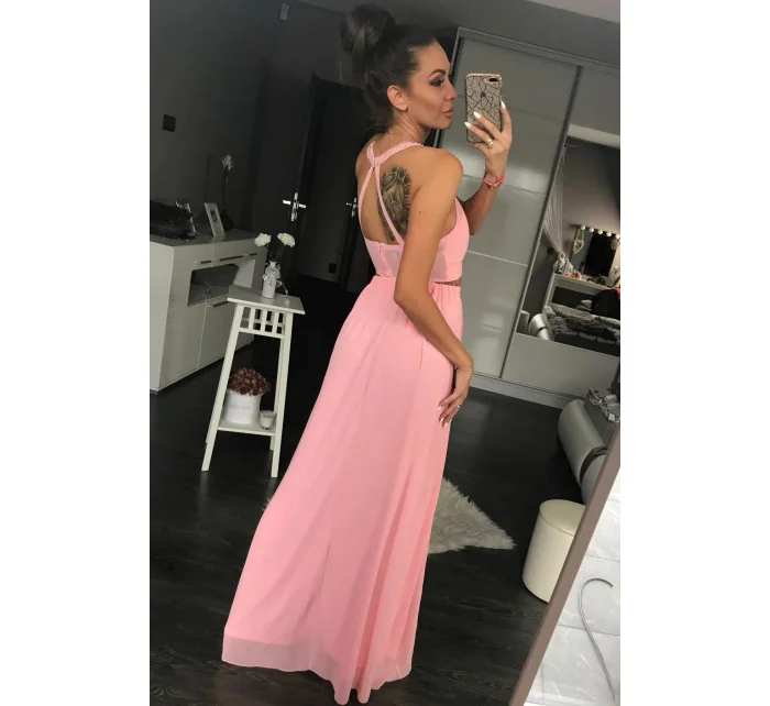 Dámské plesové dlouhé šaty PINK BOOM růžové - Růžová / L - PINK BOOM