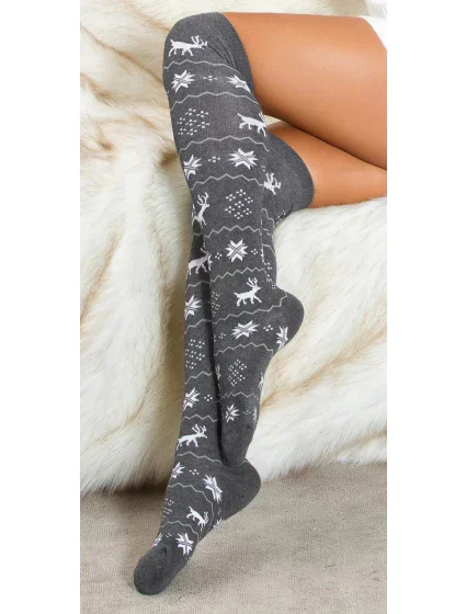 Sexy nadkolenky "Vánoce" šedo-bílé - In Stylefashion