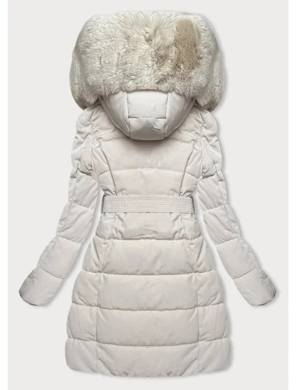 Dámská zimní bunda v barvě ecru s kožešinou model 21246001 - LHD