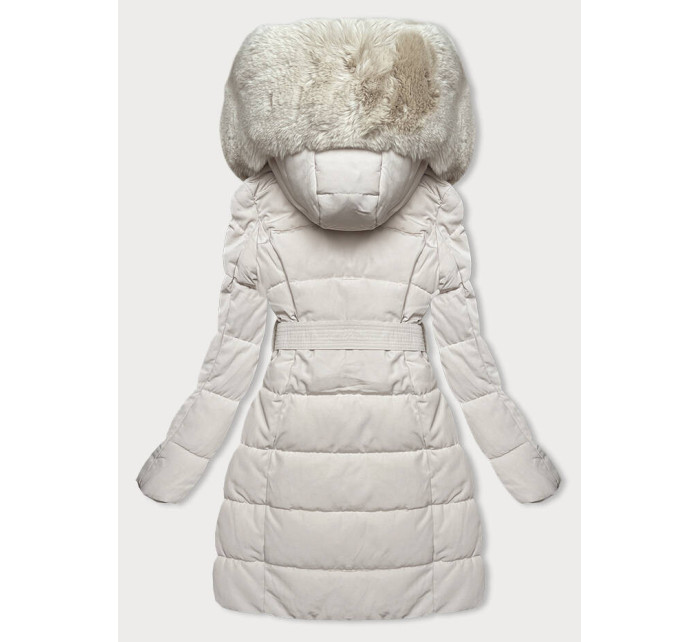 Dámská zimní bunda v barvě ecru s kožešinou (2M-008)